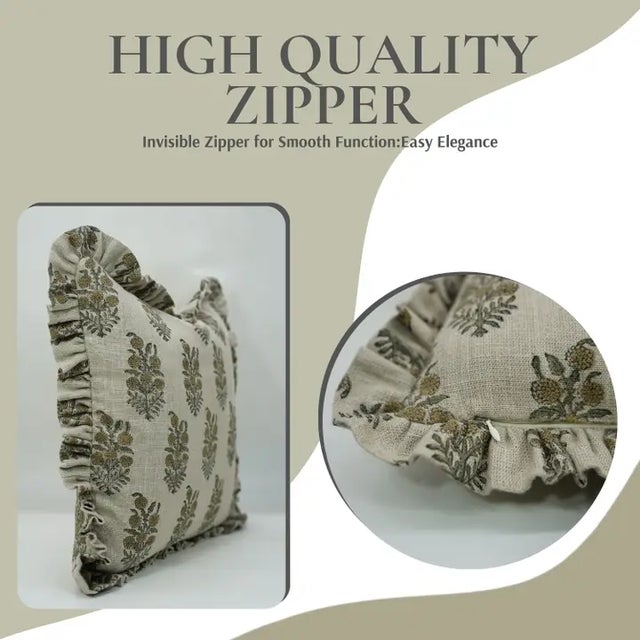Modern Fabdivine Handcrafted Block Print Frill Cushion Cover Gray 14x36 Inch Thick Linen- Hajara For Sale - Image 3 of 5