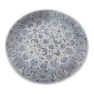 Vintage Nain Floral All Over Vine Palmette Round Wool & Silk Area Rug 74" For Sale