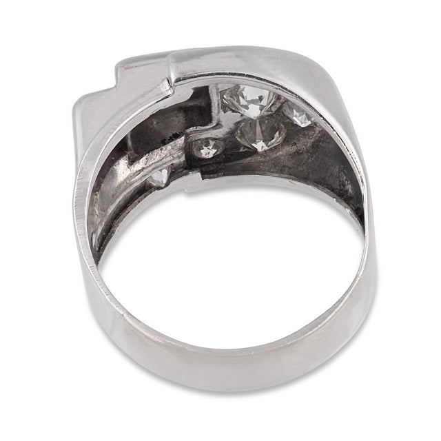 1960s Mid Century Old European Cut Diamond Ruby Platinum Buckle Ring, Size 5 For Sale In Los Angeles - Image 6 of 6