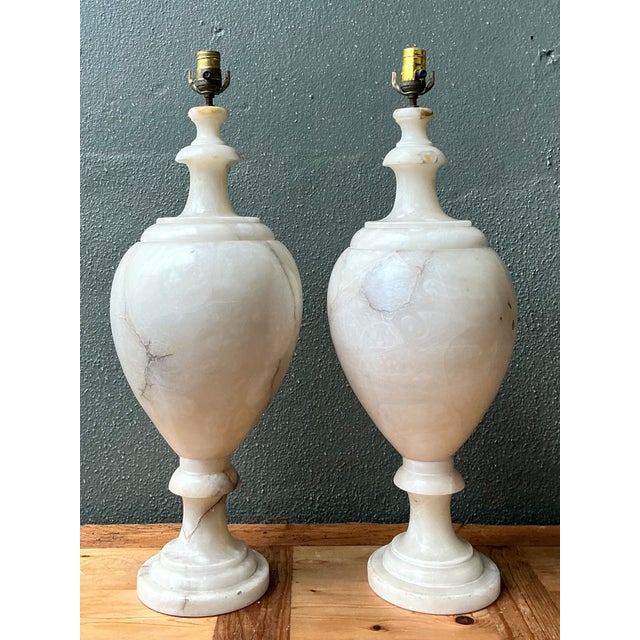 Alabaster Vintage Alabaster Urn Form Lamps - a Pair For Sale - Image 8 of 12