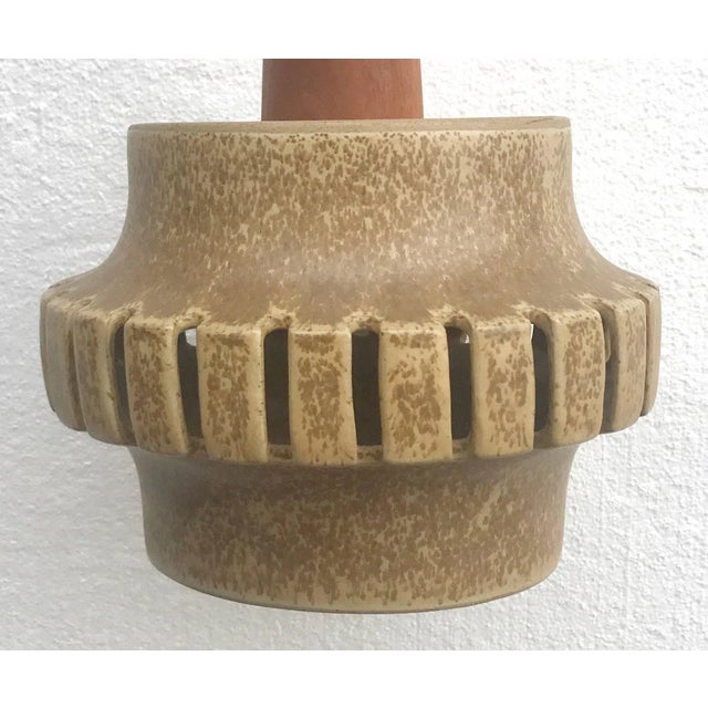 Super rare American modern 1950s Gordon Martz art pottery hanging pendant lamp with interesting reticulated cut-out...