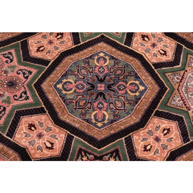 Shabby Chic Elegant Mughal Inspire Pak-Persian Black/Multi Wool Rug - 9'2'' X 12'4'' For Sale - Image 3 of 9