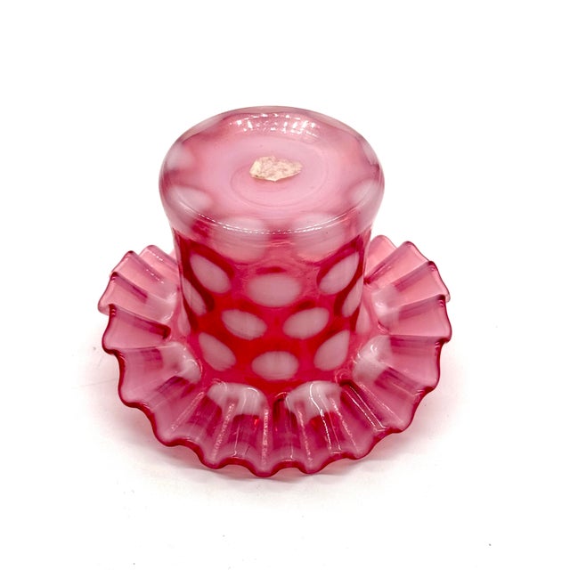 1970s Vintage Fenton Cranberry Opalescent Coin Dot Top Hat Vase With Ruffled Rim For Sale - Image 5 of 9