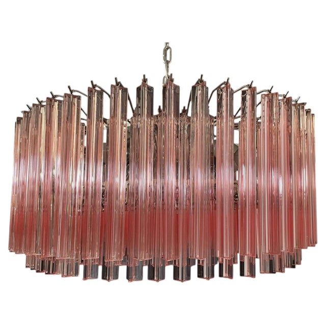 Contemporary Italian Pendant Light in Pink Murano Glass Rods and Chrome Frame from Justfurnituress SRL For Sale - Image 3 of 11
