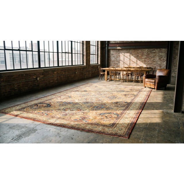 Tan Sensational Camel Color With Cute Floral Design Antique Persian Kirman Laver Rug For Sale - Image 8 of 8
