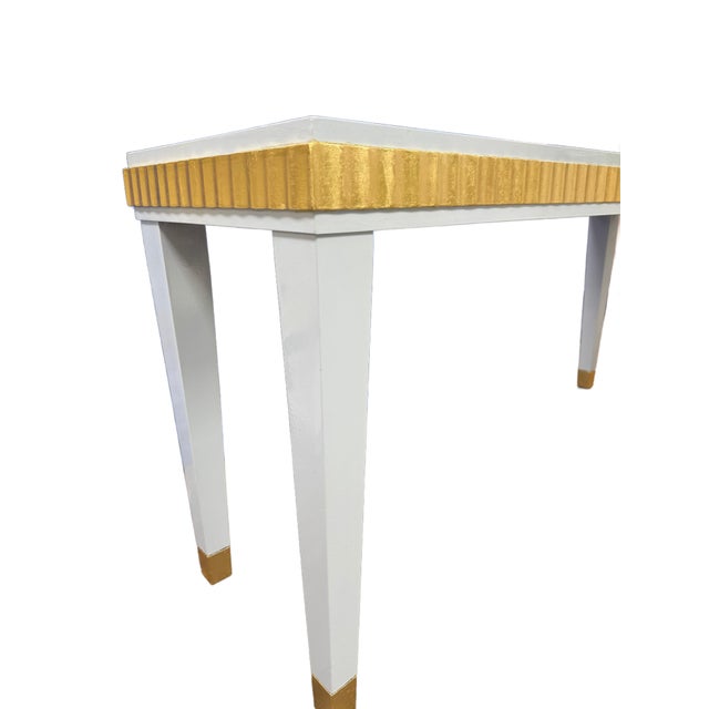 Blue Long Light Blue Gloss Lacquered Console Table With Gilded Trim For Sale - Image 8 of 8