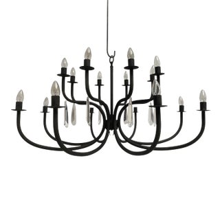 Chandelier in Matte Black Metal, 20 Lights, Wrought Iron Florentine Art Made in Italy For Sale