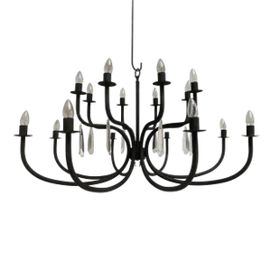 Chandelier in Matte Black Metal, 20 Lights, Wrought Iron Florentine Art Made in Italy