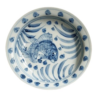 Chinese Ceramic Plate,Blue and White Porcelain Plate Hand Painted Fish Pattern For Sale