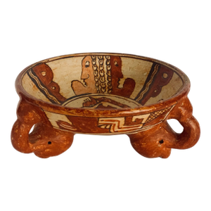 Vintage 'Pre-Columbian, Mayan Style' Polychromed Rattling Tripod Pottery Bowl