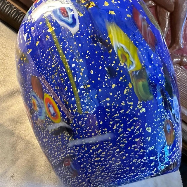 Glass 1980s Dino Martens Style Modernist Blue Murano Glass With Murrine Inserts Vase For Sale - Image 7 of 10