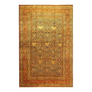 1820s Antique Navy Cypress Tree Knotted Wool Persian Mashad Gallery Khorasan Rug For Sale