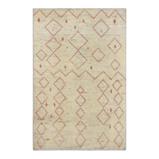 Cream & Rust Modern Wool Rug For Sale