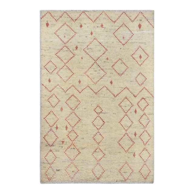 Cream & Rust Modern Wool Rug For Sale