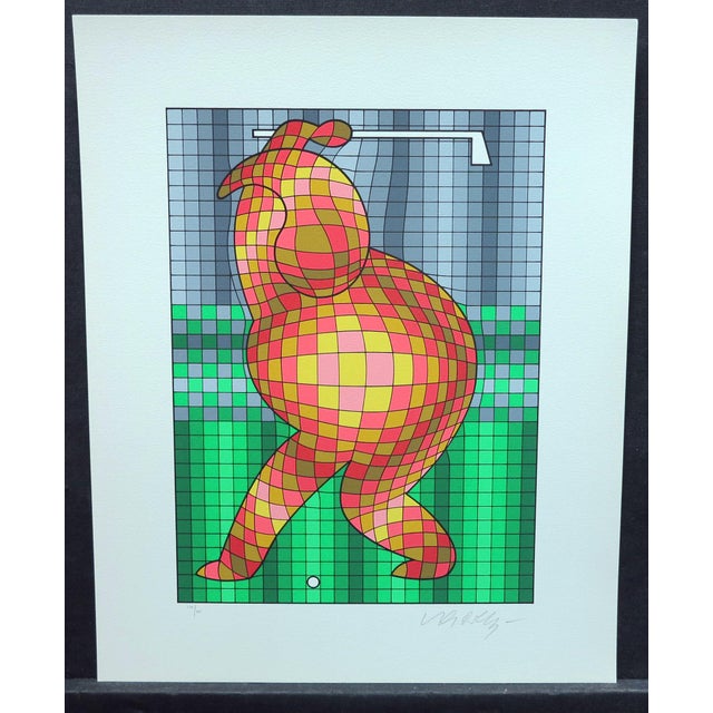 Vintage Victor Vasarely the Golfer LTD Serigraph, Hand Signed Art From 1989, Unframed For Sale - Image 4 of 8