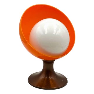 Italian Space Age Table Light in Orange Abs and Opaline Glass, 1970s For Sale