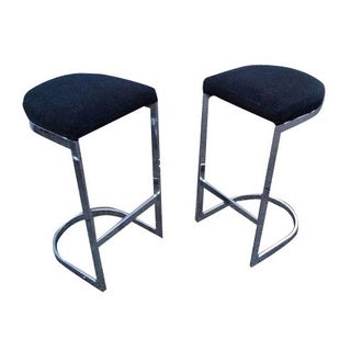 Milo Baughman Chrome Bar Stools - A Pair For Sale