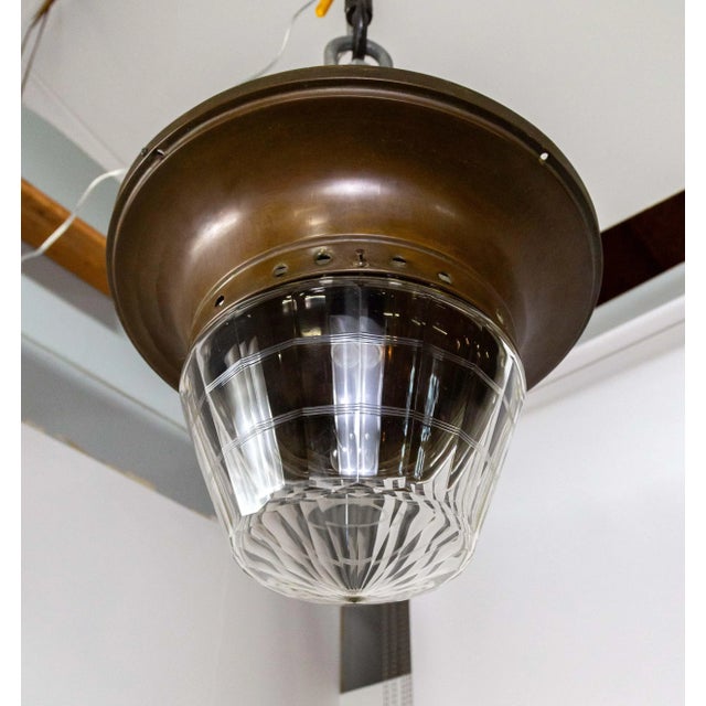 1920s Faceted Flush Mount Light With Cut Glass Banding For Sale - Image 9 of 10