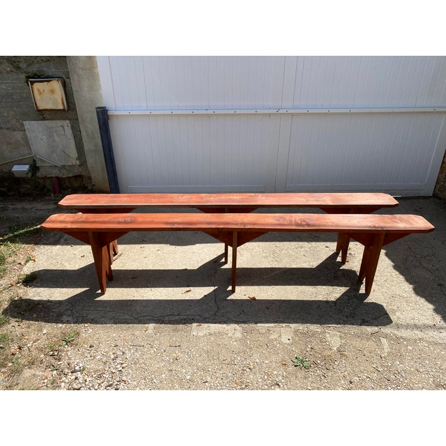 Rustic Farmhouse Wood Benches, 1950s, Set of 2 For Sale - Image 17 of 18