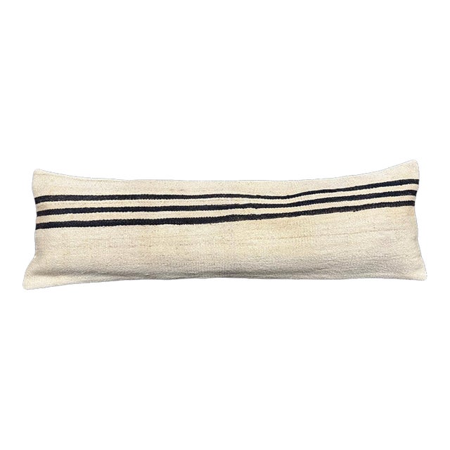 Turkish Hemp Pillow Cushion Natural Beige Black Cushion Cover 14x45 For Sale