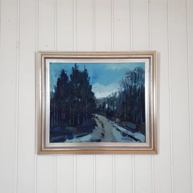 1960s Mid Century Swedish Modernist Landscape Oil Painting by Nils Ingvar Walterström For Sale - Image 6 of 16
