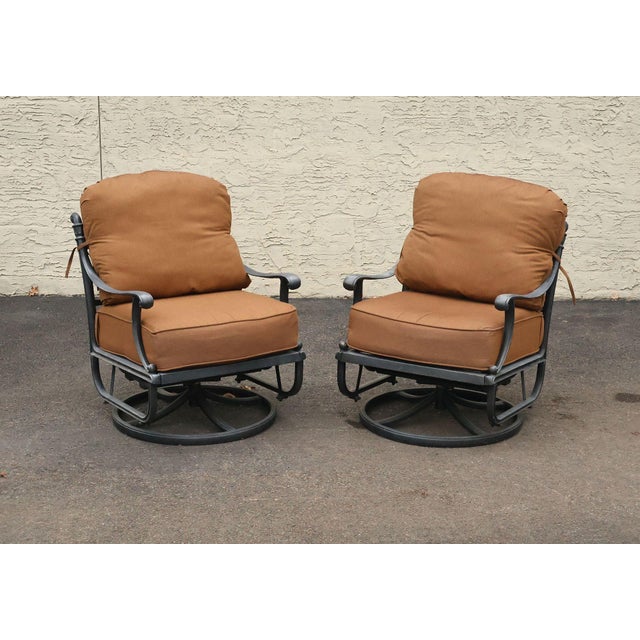 High Quality Cast Aluminum Outdoor Lounge Chairs Featuring Decorative Cast Backs With Scrollwork Motifs And Curved Arm...
