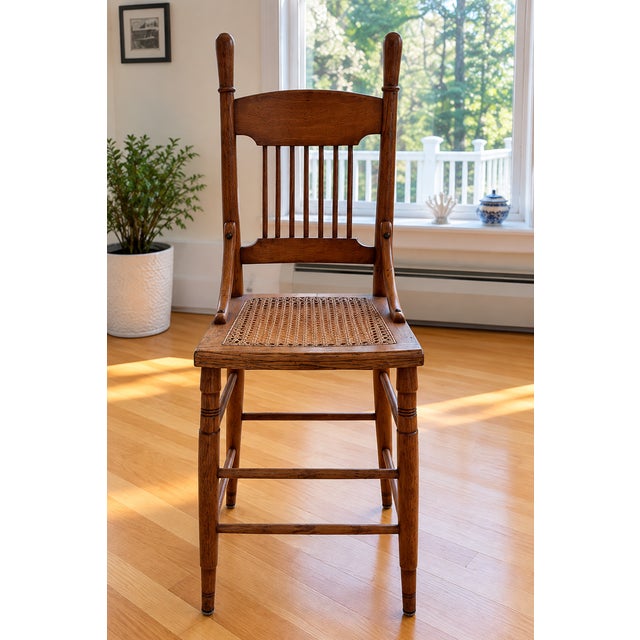 Brown Antique Oak Child’s Youth Table Chair With Cane Seat, Circa 1900 For Sale - Image 8 of 8