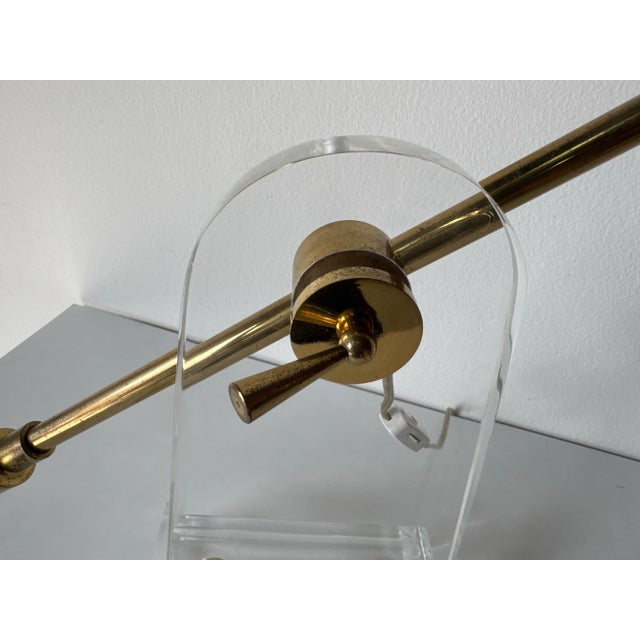 Metal 1980’s Vintage Bauer Lucite and Brass Adjustable Desk Lamp For Sale - Image 7 of 12