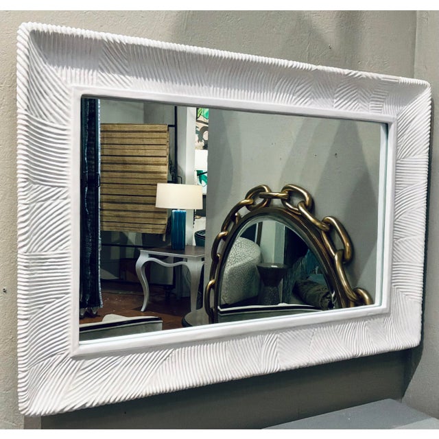 Original retail $2300, stylish Made Goods Modern Textured White Resin Thiago Wall Mirror, showroom floor sample