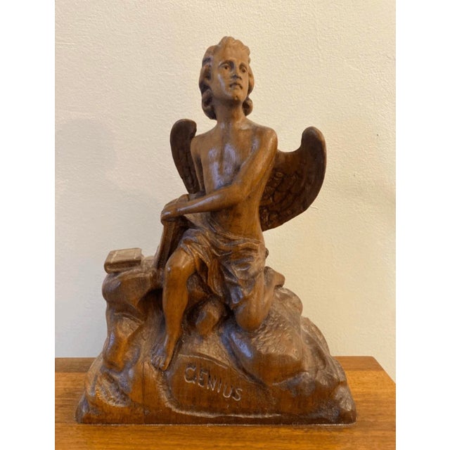 Antique Danish Carved Cherubs Wood Phone Cabinet With Genius Top For Sale - Image 4 of 13