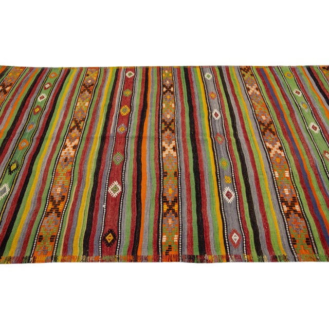 1960s 1960s Vintage Kilim Handmade Multicolor Stripe Wool Rug For Sale - Image 5 of 7