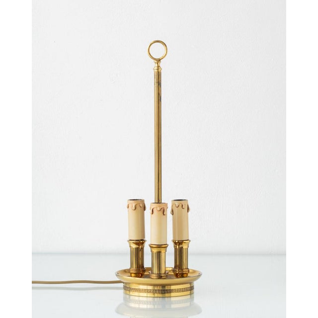 French Empire Brass Three-Light Bouillotte Lamp with Gilt Laurel Tôle Shade For Sale - Image 10 of 18