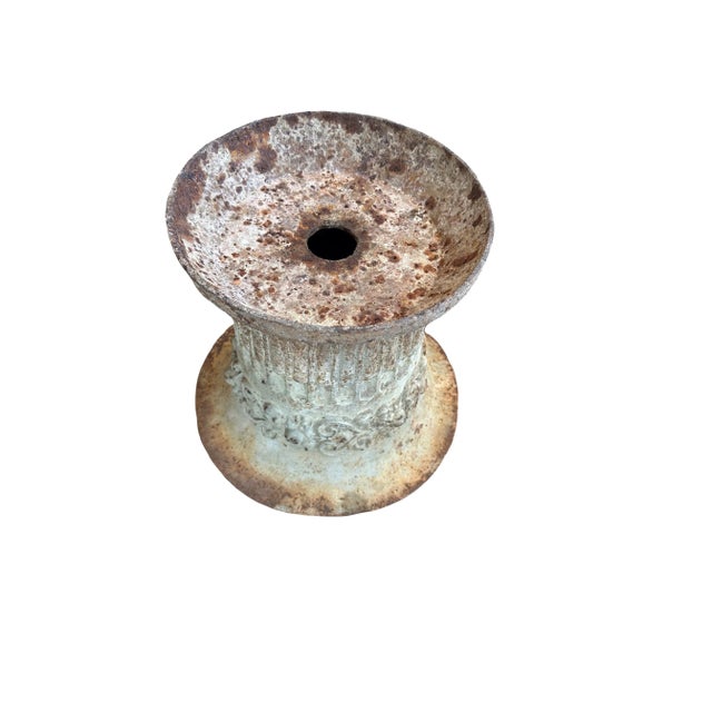 Metal Antique Louis XVI Iron Cast Garden Urn Planters - Set of 2 For Sale - Image 7 of 8