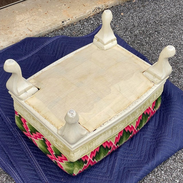 Vintage Custom Pink & Green Chevron Footstool or Ottoman For Sale - Image 9 of 13