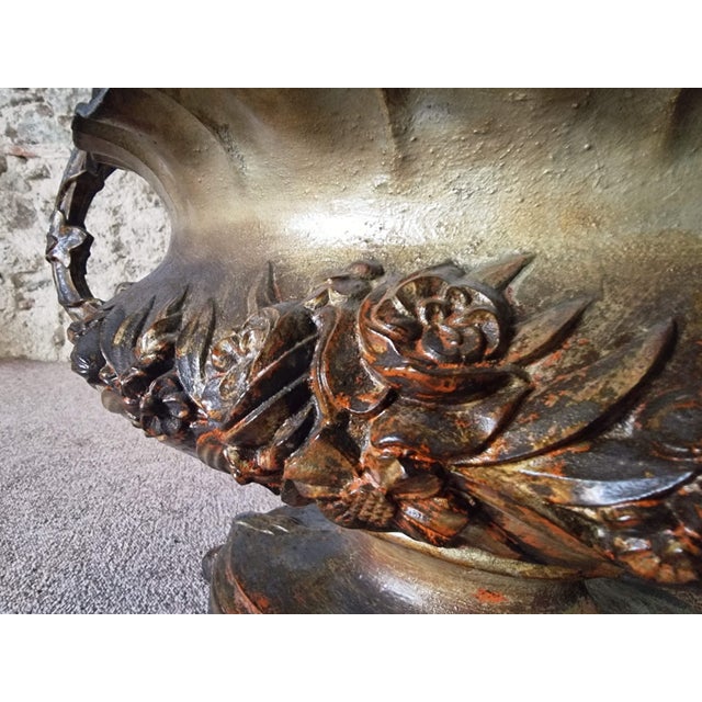 Rococo Large Antique Cast Iron Jardinière on Foot, France, 1900s For Sale - Image 3 of 12