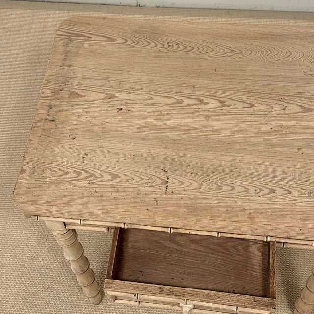 19th Century French Stripped Pine Faux Bamboo End Table With Drawer For Sale - Image 16 of 18