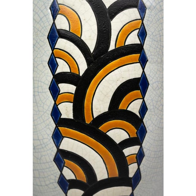 1920s Art Deco Vase in Crackled Earthenware with Geometric Decor from Faïencerie de Nimy, Belgium, 1925-1935 For Sale - Image 5 of 13