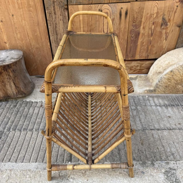 1950s Italian Rattan Side Table, 1950s For Sale - Image 5 of 14