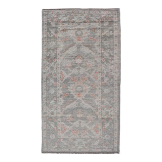 All-Over Floral Design Turkish Oushak Rug in Soft Gray and Blush Tones For Sale