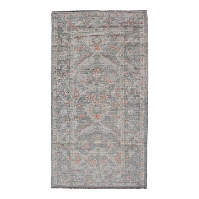 All-Over Floral Design Turkish Oushak Rug in Soft Gray and Blush Tones For Sale
