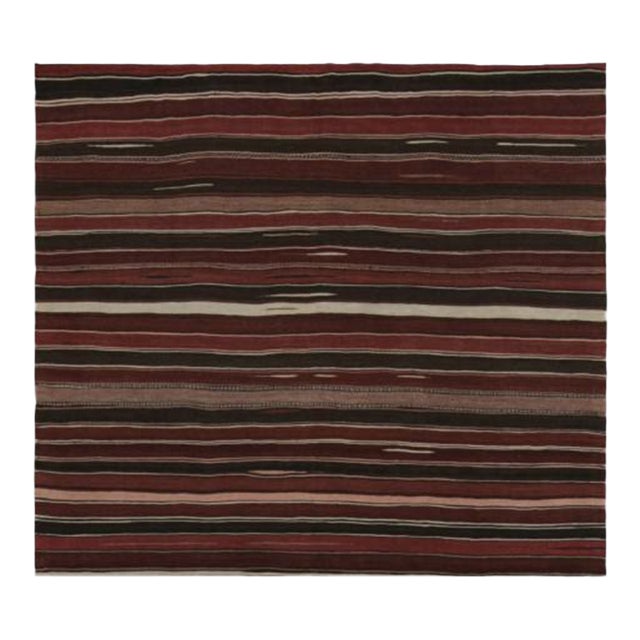 1950s Vintage Afghan Tribal Kilim With Red Black & White Stripes by Rug & Kilim - 5'10''x5'3'' For Sale