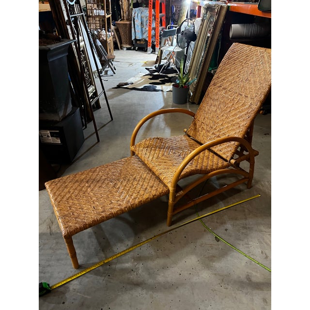 1970s Hemingway Rattan Lounge Chair With Extendable Footrest For Sale - Image 11 of 11