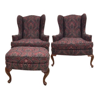 1990s Vintage Drexel Wing Back Seating Set- 3 Pieces For Sale