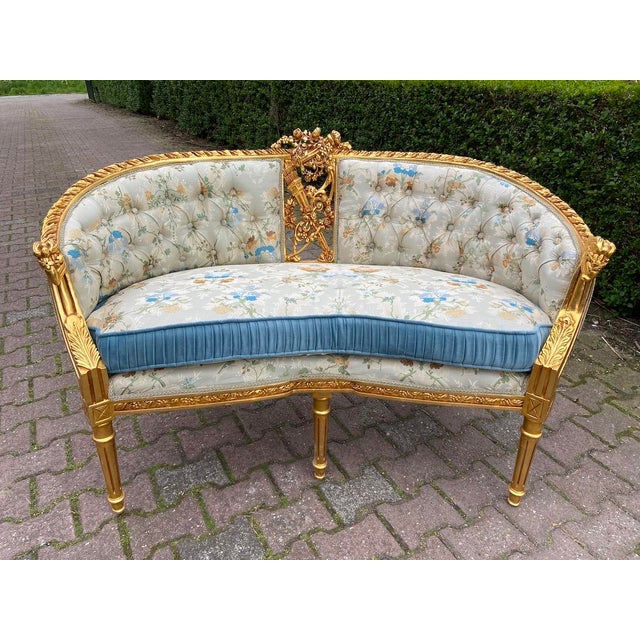 Wood Late20C French LouisXVI Pistachio Gilt Beech Settee 1pc Gold For Sale - Image 7 of 11