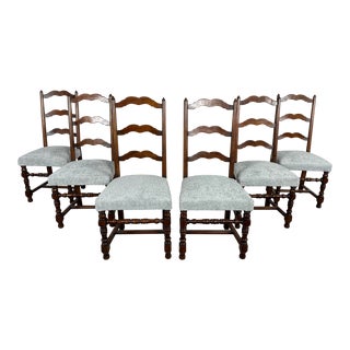 Reupholstered French Country Ladder Back Dining Chairs - Set of 6 For Sale