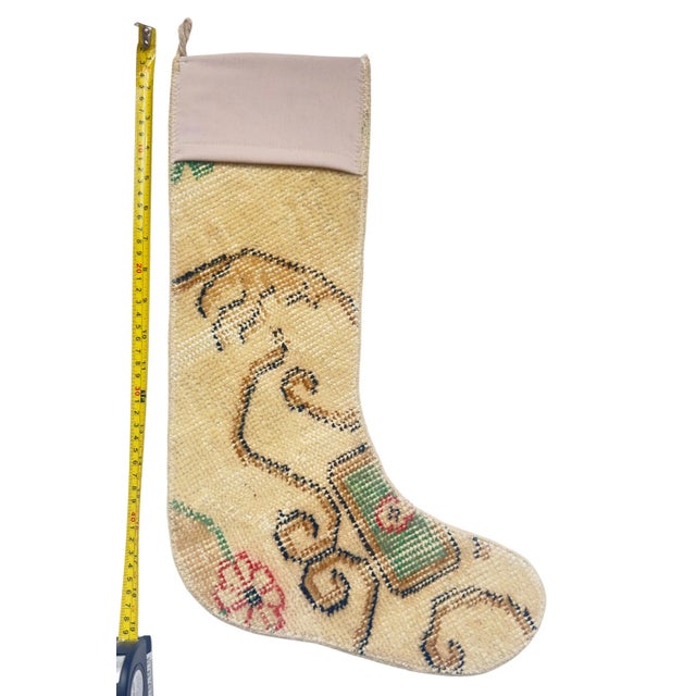 Textile Vintage Kilim Christmas Stocking With Blush Cuff, Cream Scroll Wool, 12.6 X 18.5 in – One of a Kind Decor For Sale - Image 7 of 7