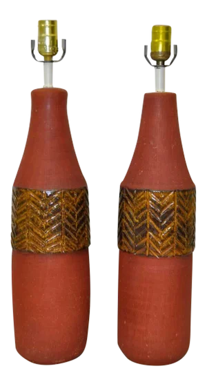 Mid Century Modern Italian Ceramic Table Lamps by Raymor C.1950s - a Pair