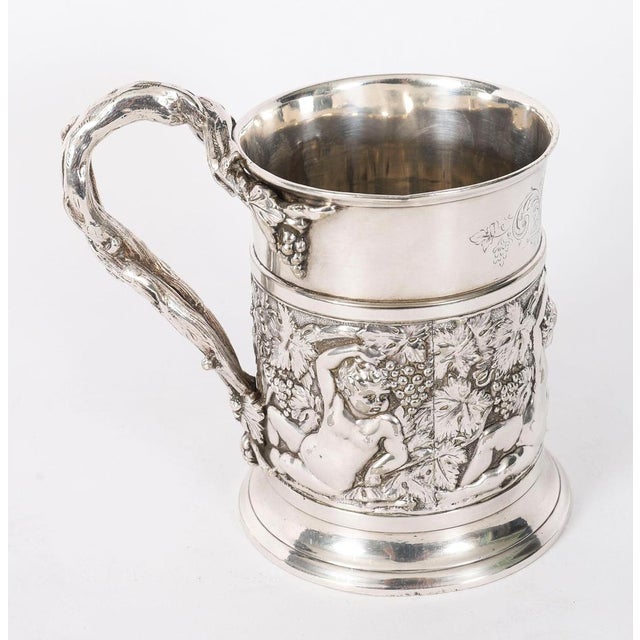 Gold Antique Victorian Silver Plated Embossed and Engraved Mug from G R Collis, 1835 For Sale - Image 8 of 18