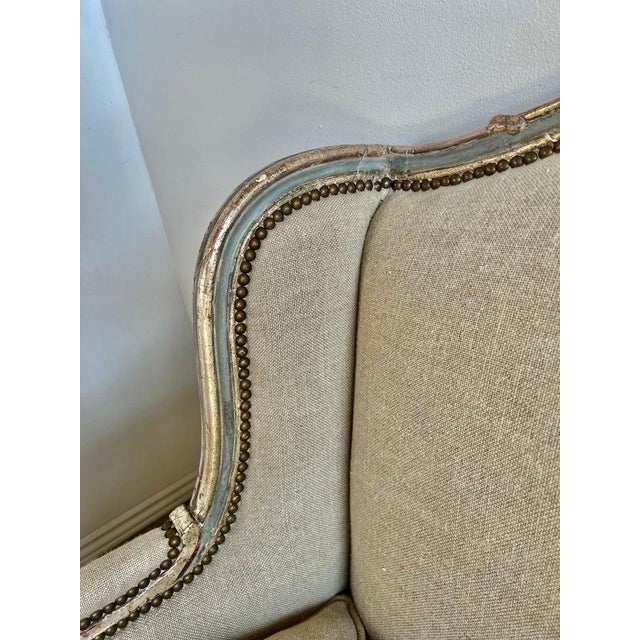 French Louis XV Style Bergeres W/ Belgium Linen Upholstery For Sale - Image 4 of 14