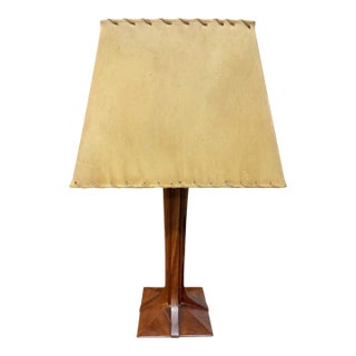 Vintage Stickley Walnut Table Lamp W/Original Shade For Sale